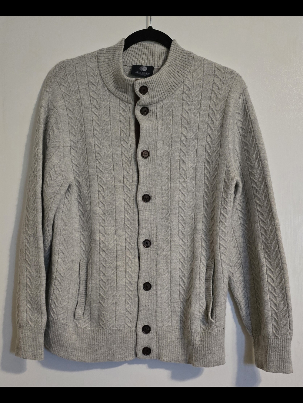 Rush Wilson Limited 100% Royal Alpaca Cardigan Sweater Gray Button Front